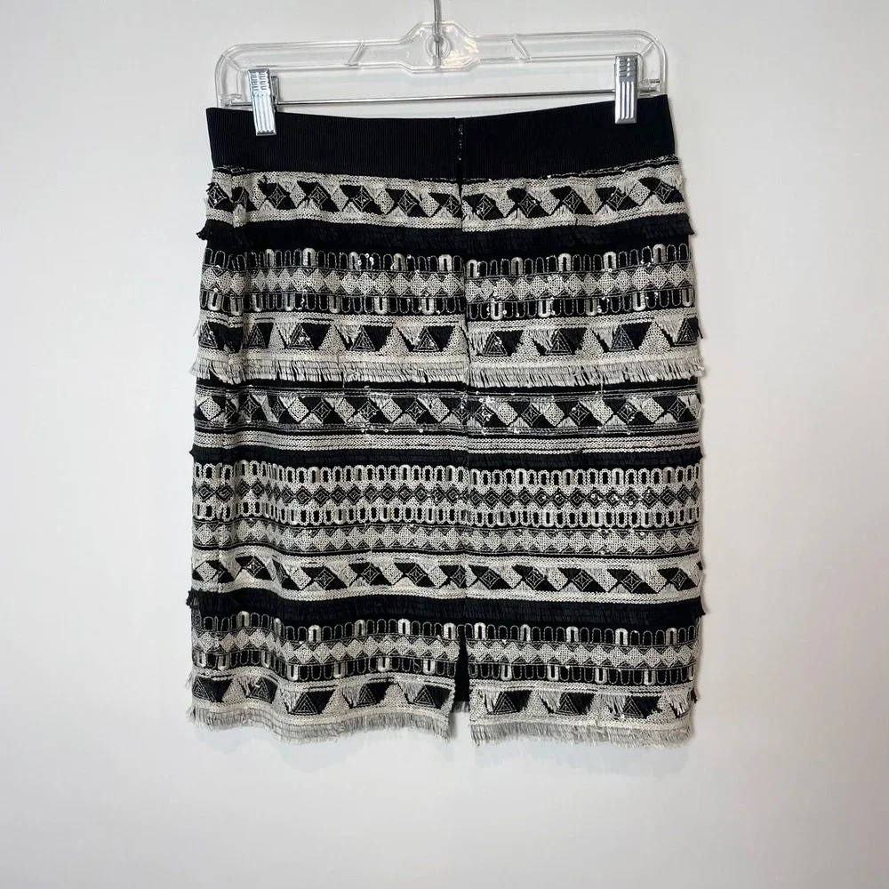 Vince Camuto Womens Fringe Trim Beaded Straight‎ Pencil Skirt Black 4 Stretch